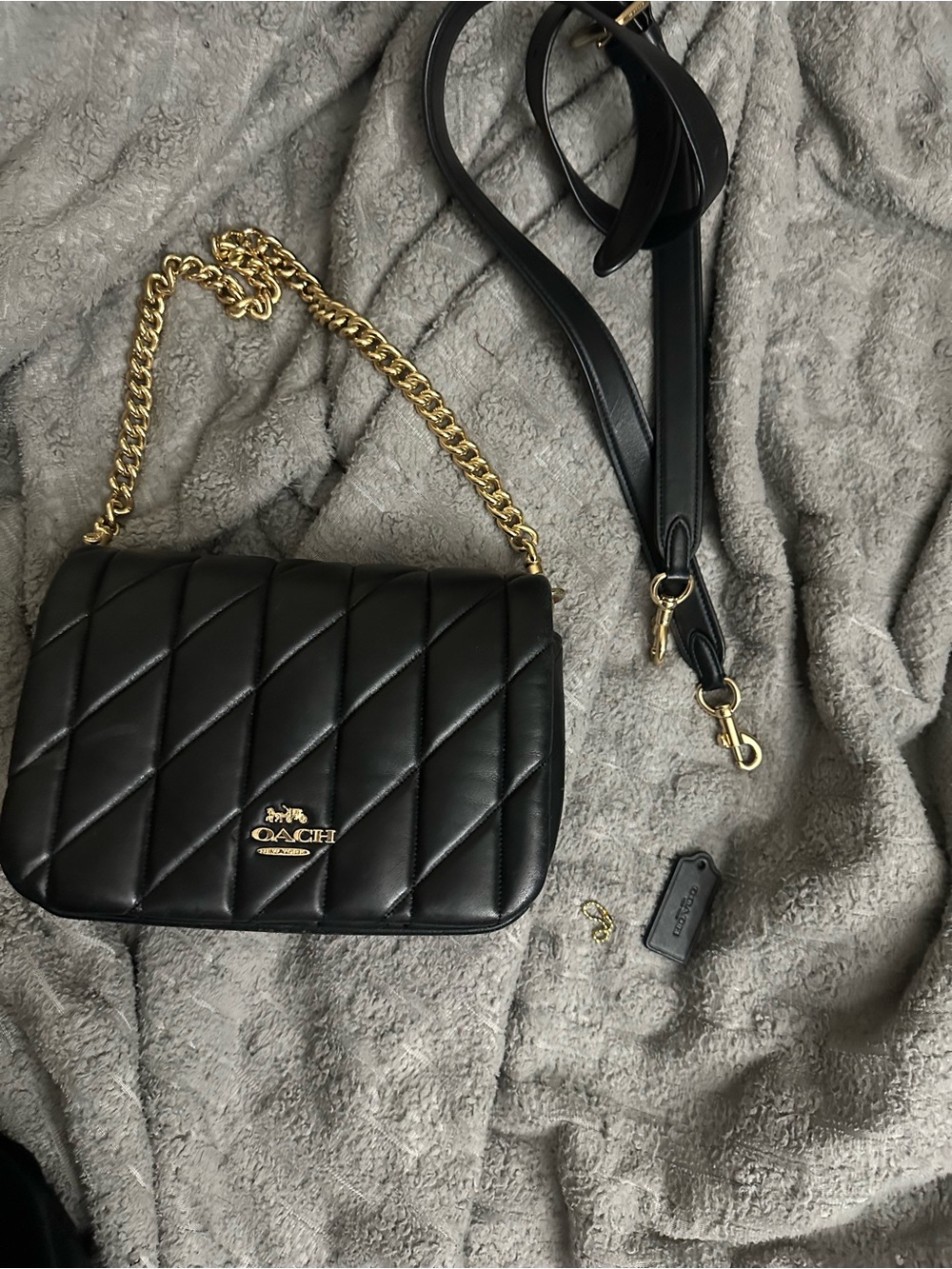Coach Black Quilted Leather Crossbody with Gold Chain - Picture 2 of 12